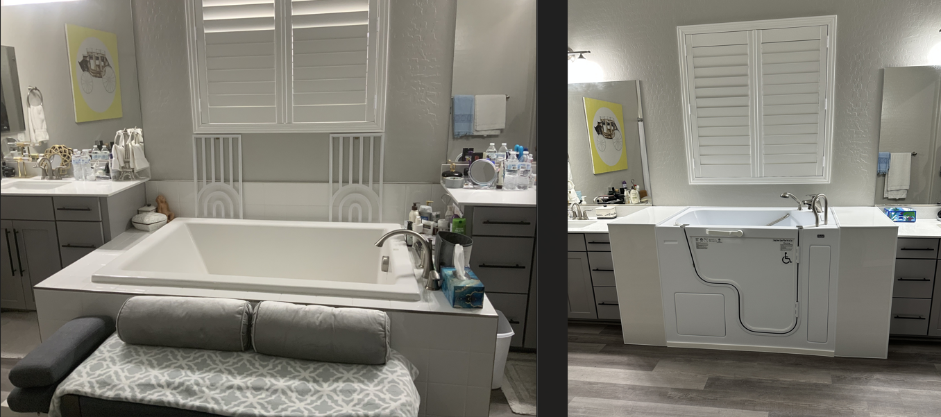 Before and after Secure Bath bathroom installation